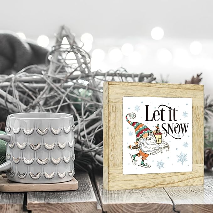 Let It Snow Decor Winter Table Decor for Home Winter Snowman Decorations Christmas Holiday Decorations for Desk 6 x 6 inches