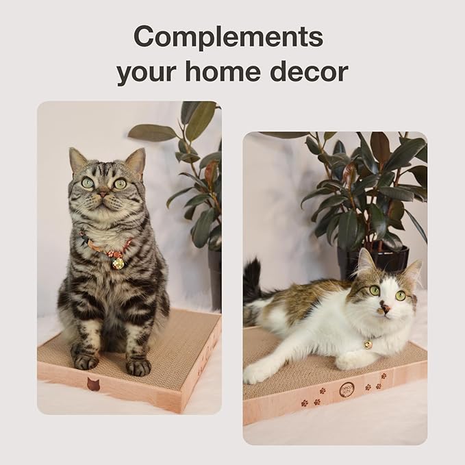 Necoichi Cardboard Cat Scratcher Bed for Indoor Cats - Cat Scratching Board (16" Wide, a.Oak Lounge)