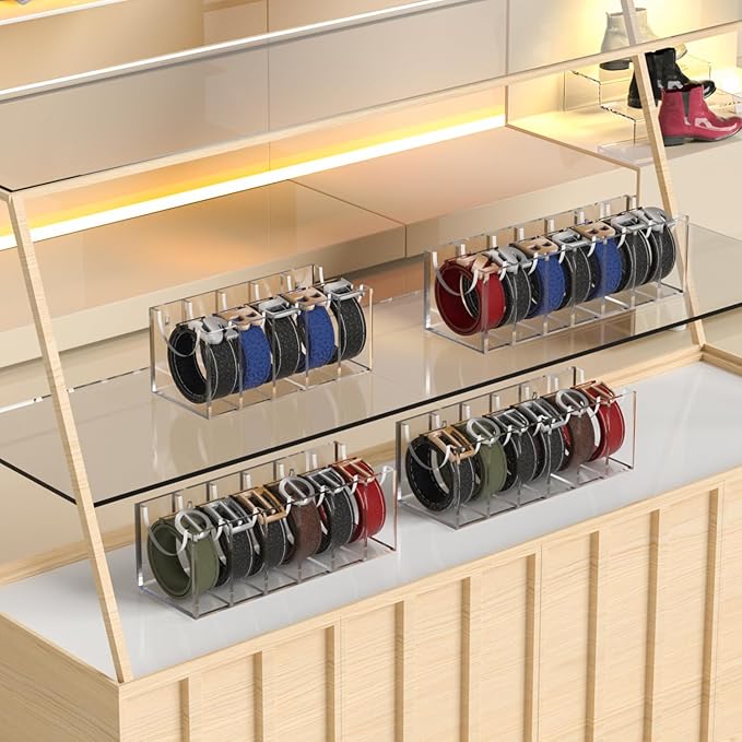 GTI Belt Organizer, Acrylic 6 Compartments Belt Organizer for Closet and Drawer, Display Case for Tie,Bow Tie and Belt,Clear Belt Storage Container Holder for Men Women