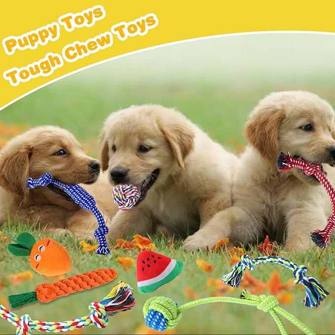 18 Pack Dog Toys Puppy Teething Toys, Puppy Essentials Chew Toy Bundle with Squeaky Toy and Interactive Rope for Small Dogs to Keep Them Busy