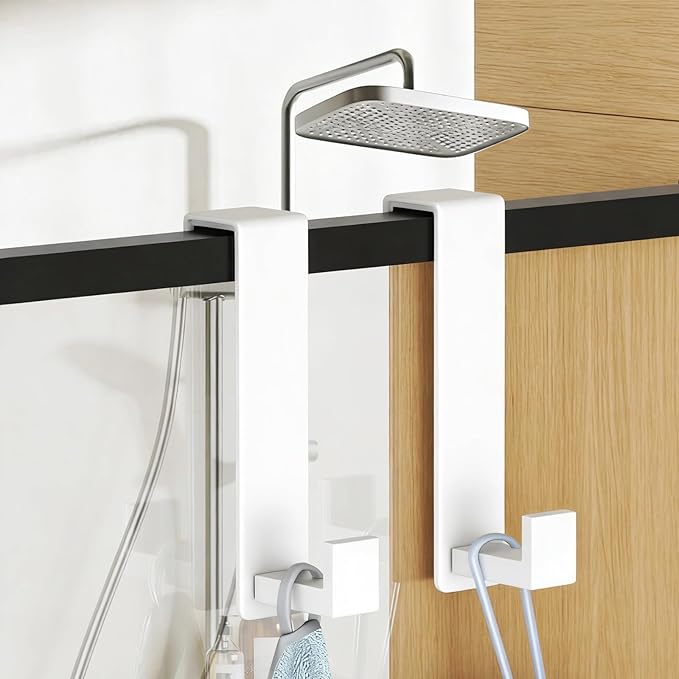 PMMASTO 2-Pack Over The Door Hooks - Rustproof Stainless Steel Door Hangers for 1-3/4 Inch Doors, Non-Marking and Tool-Free Easy Install (White, L Shape-Fits 1-3/4" Thick Door)