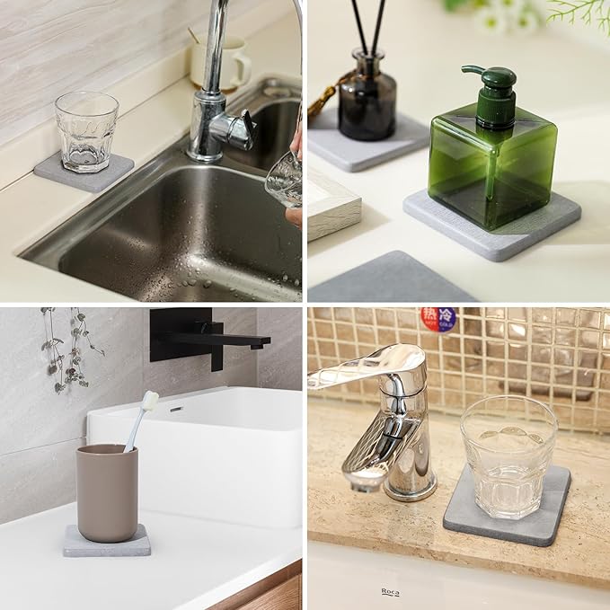 6 Pieces Water Absorbent Diatomite Coasters, Diatomaceous Earth Kitchen Soap Dish Bathroom Trays Water Absorbing Stone Tray for Sink Used for Hand Soaps Drinks Bottles
