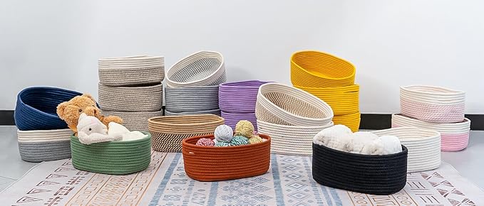 CubesLand Small Storage Baskets for Shelves, Closet Organization Storage Bins Empty Gift Basket 3 Packs Baby Nursery Woven Baskets for Organizing, Rectangular Clothes Closet Shelves Baskets