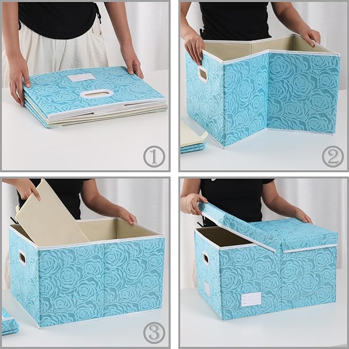 PRANDOM Jumbo Collapsible Storage Cubes with Lids Fabric Decorative Storage Bins Boxes Organizer Baskets with Cover Handles for Bedroom Closet Living Room 23.2x15.7x11.8 Inch 3 Pack