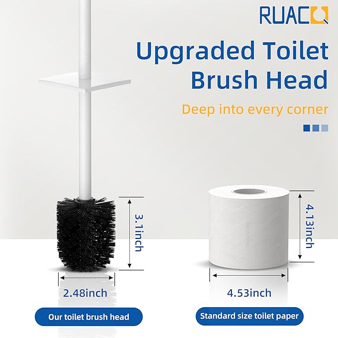 RUACQ Toilet Brush and Holder Set 2pcs,Square Toilet Bowl Brush for Bathroom with 304 Stainless Steel Handle Toilet Cleaner Brush with Durable Scrubbing Bristles,Splash-Proof (White)