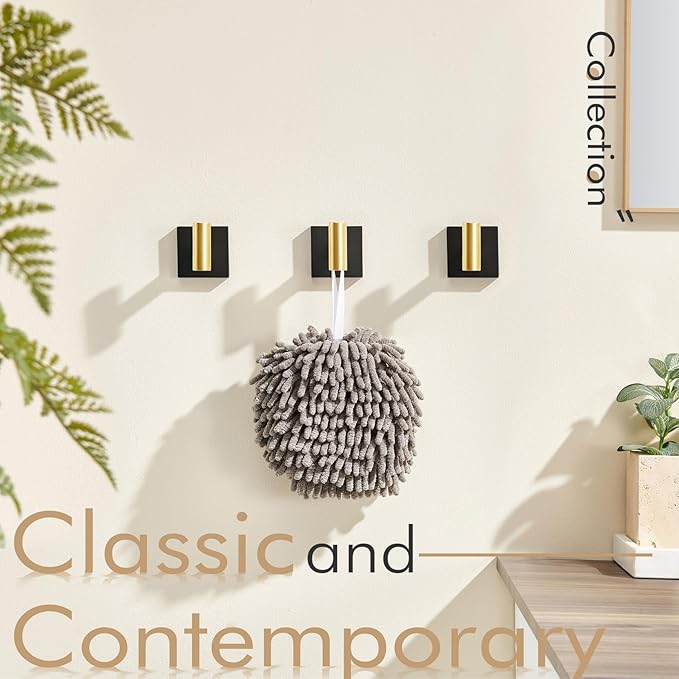 KOKOSIRI Robe Hooks for Wall Mount Bathroom Towel Hook, Coat Hooks Bath Storage Hardware 3 Pack Black with Gold Stainless Steel B1013GDK-P3