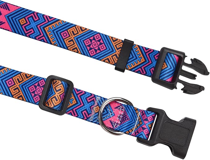 Dog Collar with Bohemia Floral Tribal Geometric Patterns - Soft Ethnic Style Collar Adjustable for Small Medium Large Dogs(Orange Ethnic Style,M)
