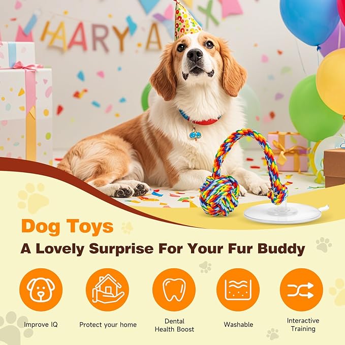 Interactive Suction Cup Tug Dog Toy for Small Dogs,Cotton Tug Rope,Puppy Teething Toy,Indestructible Chew Toy for Aggressive Chewers,Puzzle Enrichment Toy to Keep Dogs Busy