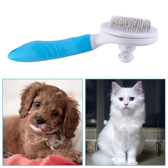 Cat Grooming Brush, Pets Skin Friendly Self Cleaning Slicker Brushes for Shedding Massage Dogs Cats Hair Gentle Remove Loose Undercoat with Long or Short Hairs for All Fur Type- UPGRADED