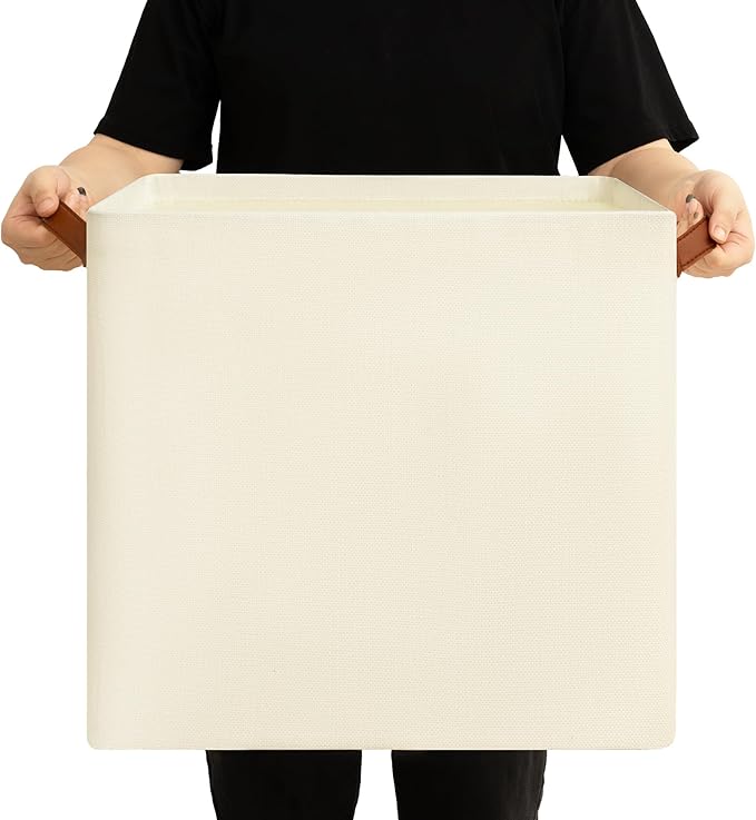 GRANNY SAYS Large Storage Baskets, Closet Storage Bins, Linen Closet organizers and storage, Fabric Storage Bins with Metal Frame, Clothes Baskets for Shelves, Towels, Beige, 3-Pack