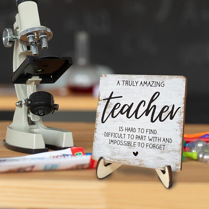 Decorative Desk Decor Motivational Teacher Positive Thank You Gifts Teacher Appreciation Gifts Plaque with Wooden Stand Inspirational Wood Sign for Coach Teacher Coworker Home Office Table Shelf