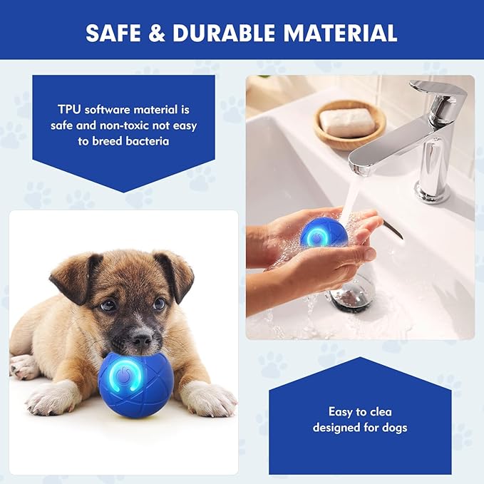 Interactive Dog Toys for Small Dogs, USB Rechargeable Smart Jumping Ball for Dogs, Chew-Resistant TPE & BPA-Free Vibrating Dog Ball, LED Light-Up Play for Mental Stimulation & Indoor Play (Blue)