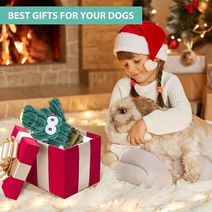 Squeaky Dog Toys for Large Dogs, Cute Puppy Toys, Plush Stuffed Pet Dog Toys with Crinkle Paper, Interactive Tug of War Dog Toys to Keep Them Busy for Small Medium Big Dogs, Green