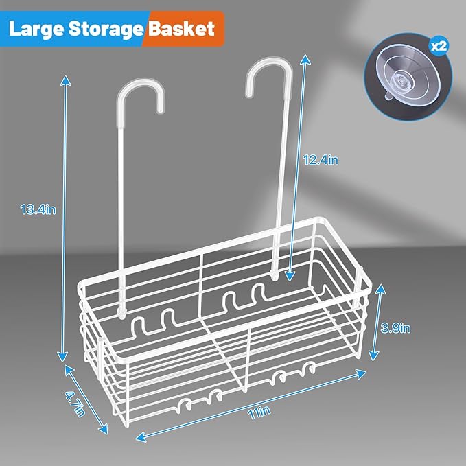 YUOROS Hanging Shower Caddy, Shower Caddies Bathroom Shower Rack Organizer Shampoo Bracket (White)