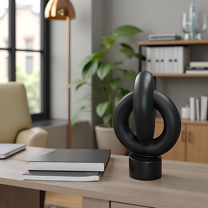 12" Modern Abstract Ring Decorative Sculpture, Knot Sculptures,Home Decor,Coffee Table Statues,Dining Living Room Desk Decor,Black