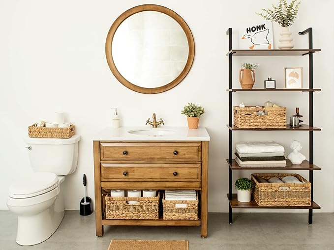 StorageWorks Jumbo Rectangular Wicker Basket, Water Hyacinth and Seagrass Storage Basket with Built-in Handles, 1 Pack