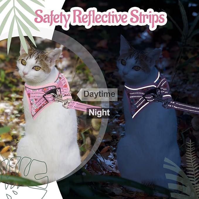 Cat Harness and Leash Escape Proof for Walking, Adjustable Soft Kitten Harness with Reflective Straps Step in Cat Vest Harness for Small Kitten and XS Dogs (Pink, L-Chest(15.7"-17.7"))