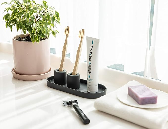 Lazy K Silicone Tray - Small Vanity Tray Organizer - Spoon Rest Holder - Multi-Purpose Modern Kitchen Sink, Bathroom, Counter Organizer (Grey)