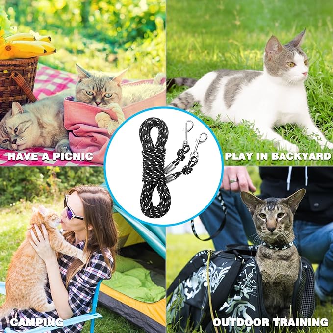Reflective Cat Leash - 15 Feet Long, Escape Proof Durable Walking Lead, Safe Extender Pet Tie Out for Outdoor Training, Playing, Camping - Suitable for Kittens, Puppies, Rabbits, Small Animals