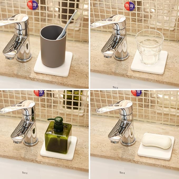 6 Pieces Water Absorbent Diatomite Coasters, Diatomaceous Earth Kitchen Soap Dish Bathroom Trays Water Absorbing Stone Tray for Sink Used for Hand Soaps Drinks Bottles