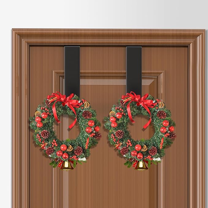 PMMASTO 2-Pack Over The Door Hooks - Rustproof Stainless Steel Door Hangers Fits for 1-3/4 Inch Thick Doors, Non-Marking and Tool-Free Easy Install (Black, L Shape)