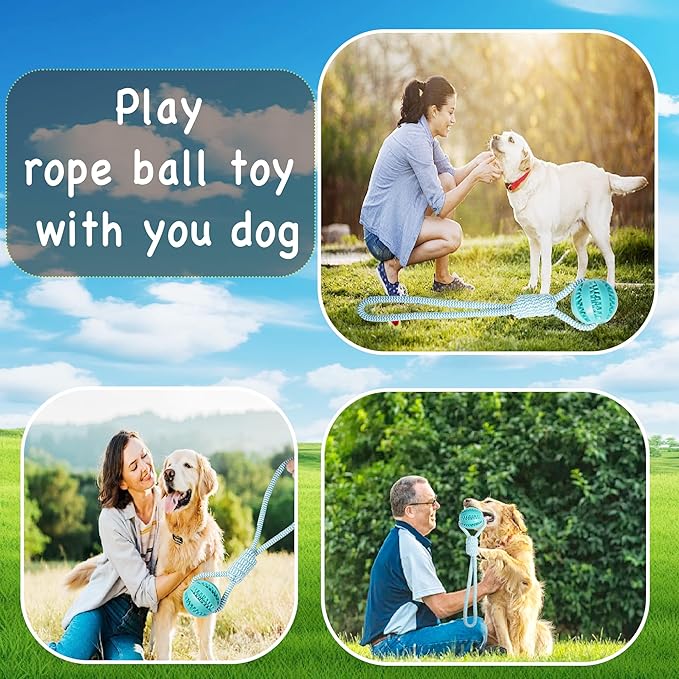 Dog Rope Toy for Medium and Small Dogs, Interactive Puppy Toys Tug of War Toy with Rubber Ball, Durable Outdoor Puppy Chew Toys for Teeth Cleaning, Fetch & Training(Blue)