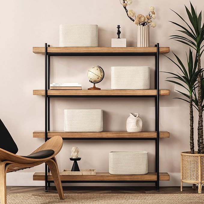 UBBCARE 2 Pack Storage Basket for Shelves, Woven Baskets for Organizing, Durable Organizer Baskets Storage Bins for Bookshelf, Toys, Towels, Clothes, 13''Lx9''Wx7.5''H, Beige