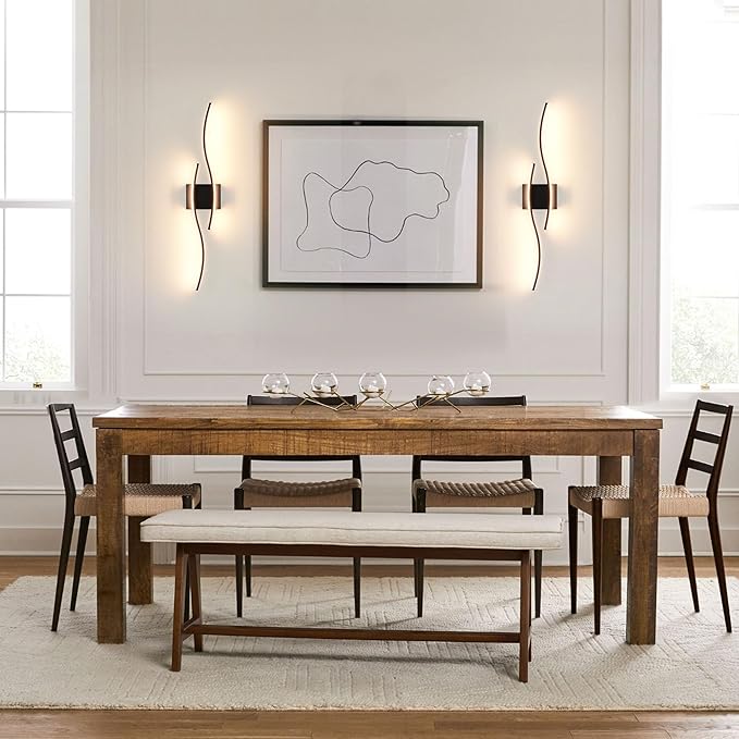 Battery Operated Wall Sconces Set of Two with Remote Control, Dimmable/3 Color/Night-Light/Timer/Memory, Black Modern Wireless LED Sconce for Living Room, Hallway, Bedroom, 31.4 Inch (2 Pack)