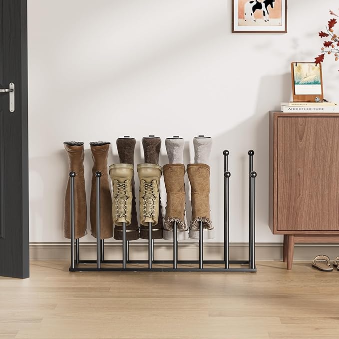 pickpiff Free Standing Shoe Racks - 19.5 Inch Black Metal Boot Rack Organizer Tall Boots for Dorm Room, Closet, Entryway, Bedroom, Patio Outdoor, Hallway, Black, Shoe Storage Fit for 8 Pairs