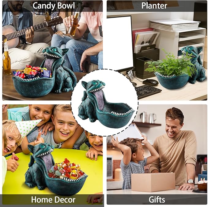 Cat Candy Bowl Cheshire Cat Statue Large Candy Dish for Office Desk Key Bowl for Entryway Table Indoor Planter Decorative Bowls for Home Big Mouth Cat Gifts