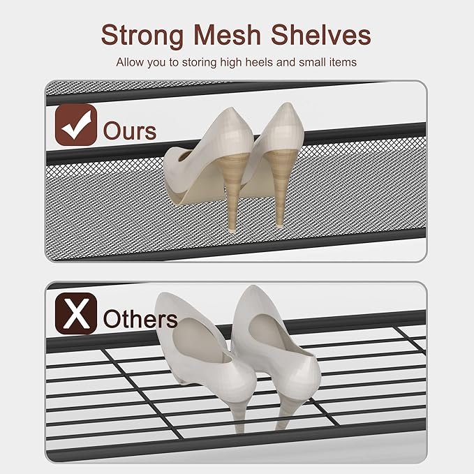 Industrial Shoe Rack - Sturdy Steel Entryway Shoe Organizer with Spacious Top - Strong Mesh Shoe Storage Shelves - Adjustable Shoe Stand for Closet Organization (4-Tier)