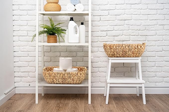 Water Hyacinth Storage Baskets with Wooden Handles,Large Wicker Baskets for Organizing Set of 2