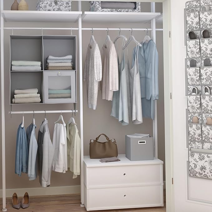 Martha Stewart Essential Collapsible Stackable Decorative Home Storage Organization With Lidded Tops, Lidded Storage Organizer, Grey