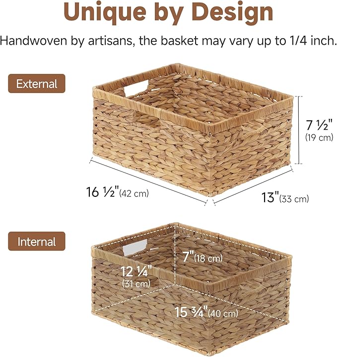 StorageWorks Extra Large Wicker Baskets for Organizing, Water Hyacinth Storage Basket with Built-in Handles, 1 Pack
