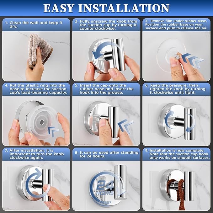 Heavy Duty Reusable Suction Cup Hooks for Shower - No Drill Bathroom/Glass/Mirror/Tiles & Metal Surfaces,and Smooth Non-Porous Surfaces for Towels, Robes, Loofahs (2, Chrome Polished)