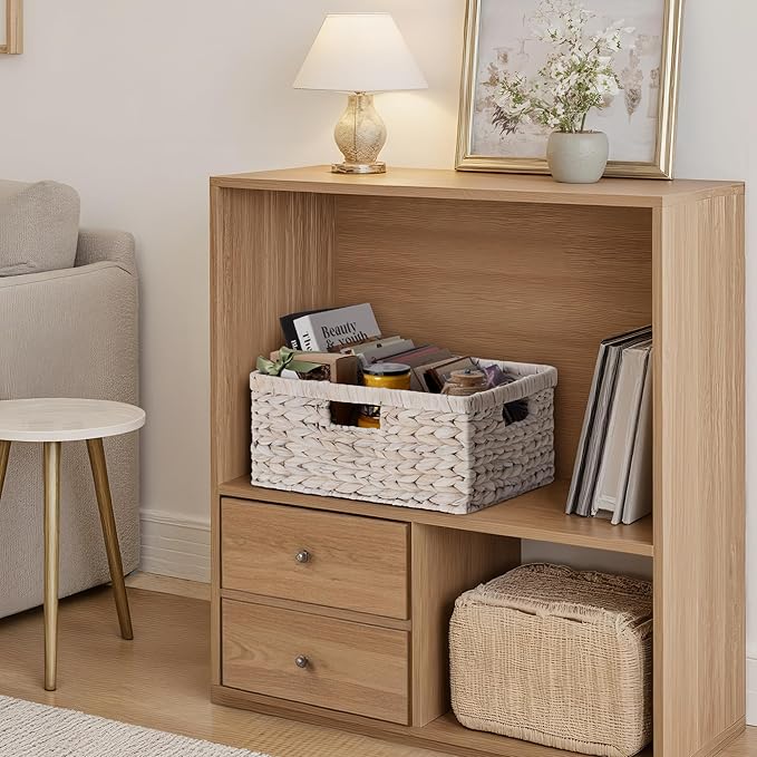 StorageWorks Pantry Baskets, Wicker Storage Baskets for Organizing, Shelves, Pantry Organizers and Storage, Water Hyacinth, White