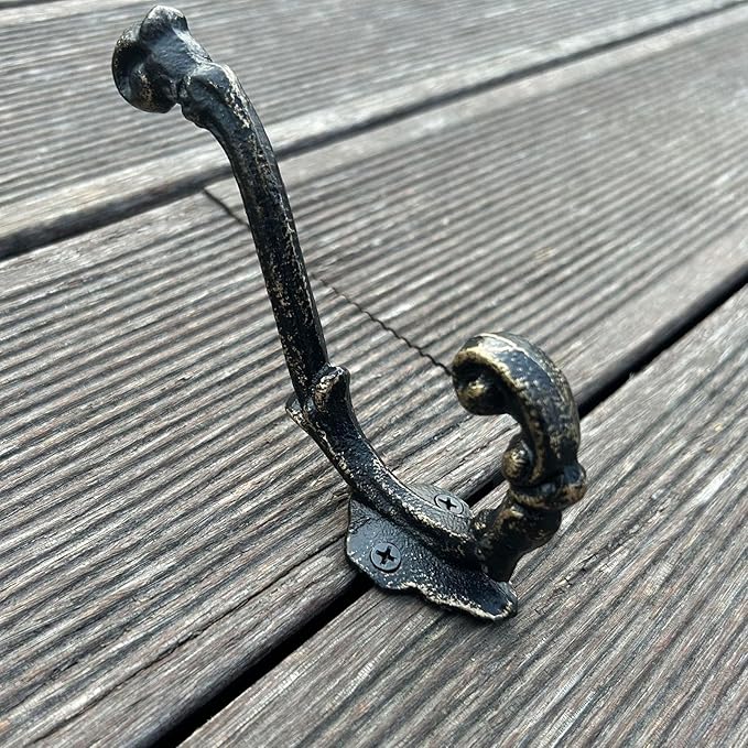 4 Pack Cast Iron Wall Hooks Antique Vintage Rustic Farmhouse Coat Hooks, Great for Coats, Bags, Towels, Hats, Mounting Screws Included