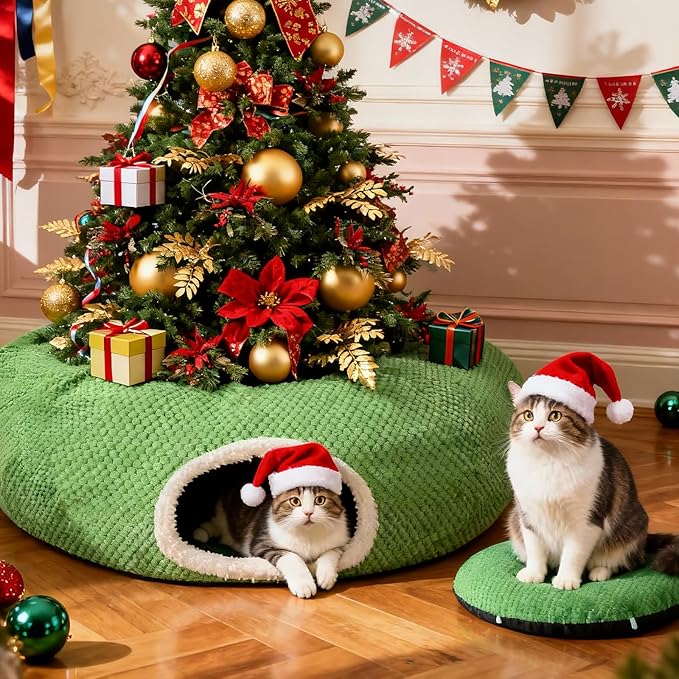 Cat Tunnel Bed for Indoor Cats, Peekaboo Cat Cave Bed,Soft Cat Donut Tunnel for Kitten Large Cats, Cute Frog Shaped