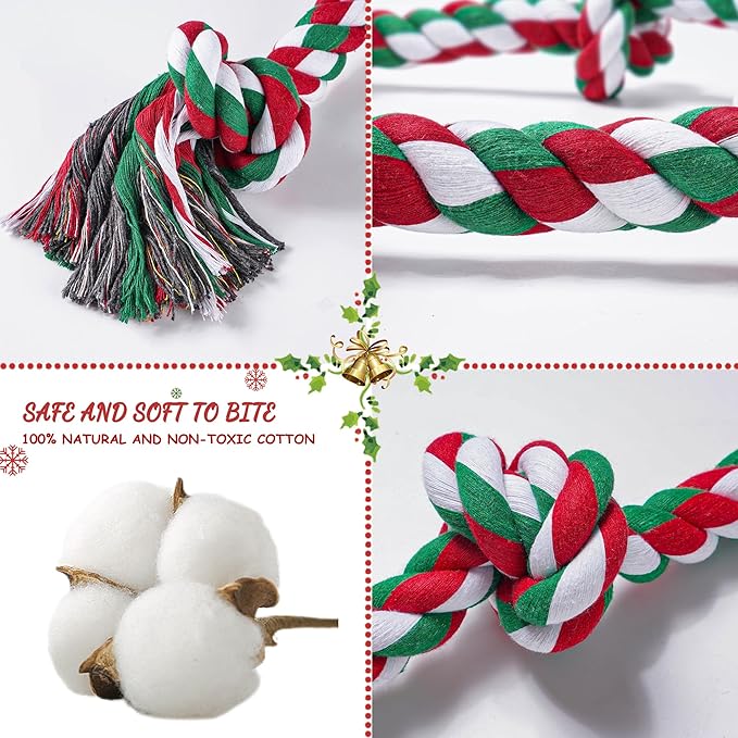 Aitmexcn Christmas Dog Rope Toys for Aggressive Chewers Large Breed, Indestructible Dog Chew Rope Toys, 5 Knots Tough Tug Toy for Teeth Cleaning, Tug of War