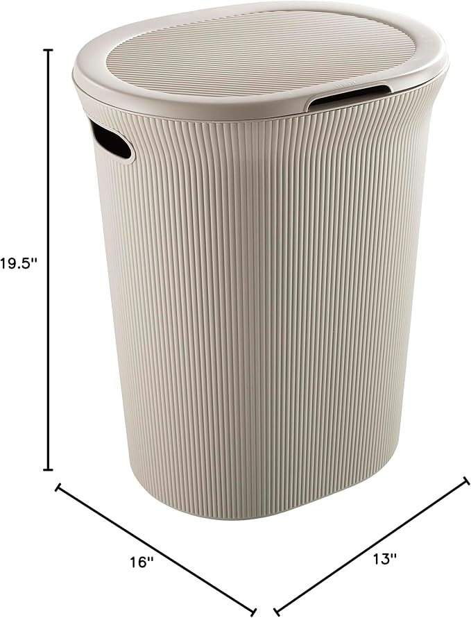 Superio Ribbed Collection - Decorative Plastic Laundry Hamper with Lid and Cut-Out Handles, Taupe (2 Pack) Basket Organzier for Bedroom Bathroom College Dorm Room 40 Liter