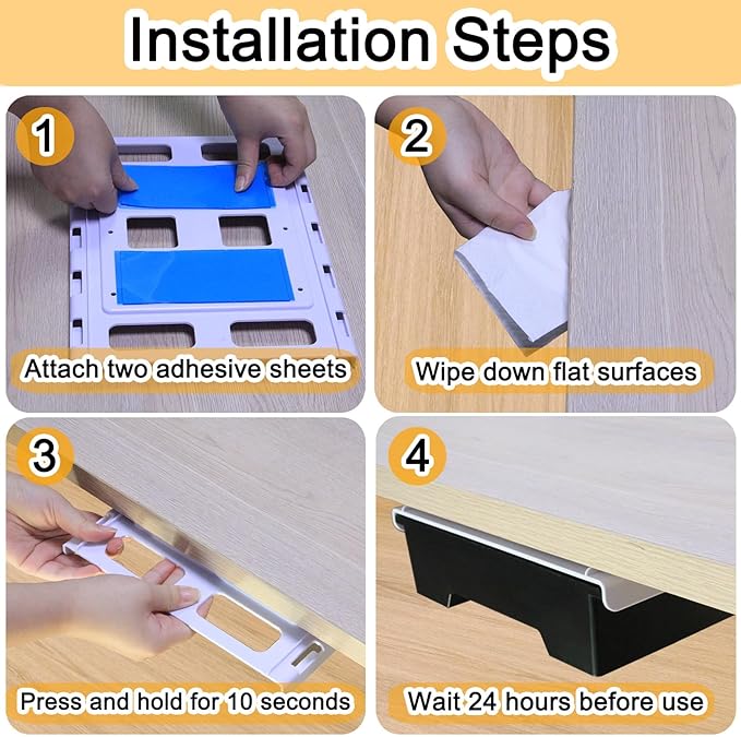 Under Desk Drawer Organizer, Attachable Slide Out Storage Drawers, Hidden Desktop Organizers, Self-Adhesive Table Storage Accessories for Home Office and School (Black)