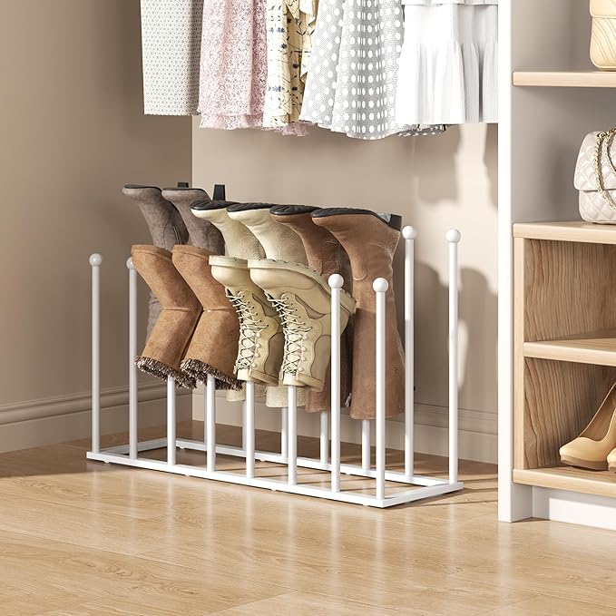 pickpiff Free Standing Shoe Racks - 19.5 Inch White Metal Boot Rack Organizer Tall Boots for Dorm Room, Closet, Entryway, Bedroom, Patio Outdoor, Hallway, White, Shoe Storage Fit for 8 Pairs