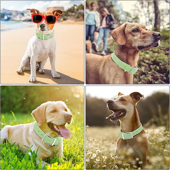 Wisedog Waterproof Dog Collar: Multiple Adjust 7" to 23.6", Soft Rubber Coated Webbing, Easy to Clean, for Small Medium Large Dogs (L|15"-19" × 1 in, Sage Green)
