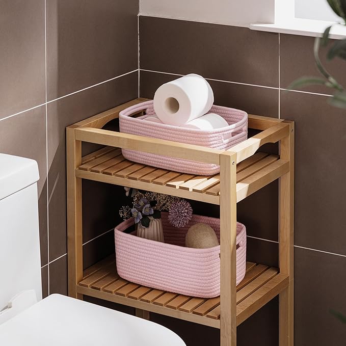 UBBCARE 4 Pack Small Basket, Woven Storage Basket for Oganizing, Small Gift Basket, Dog Toy Basket, Cute Decorative Cotton Rope Basket Storage Bins, 12''Lx8''Wx4.7''H, Pink