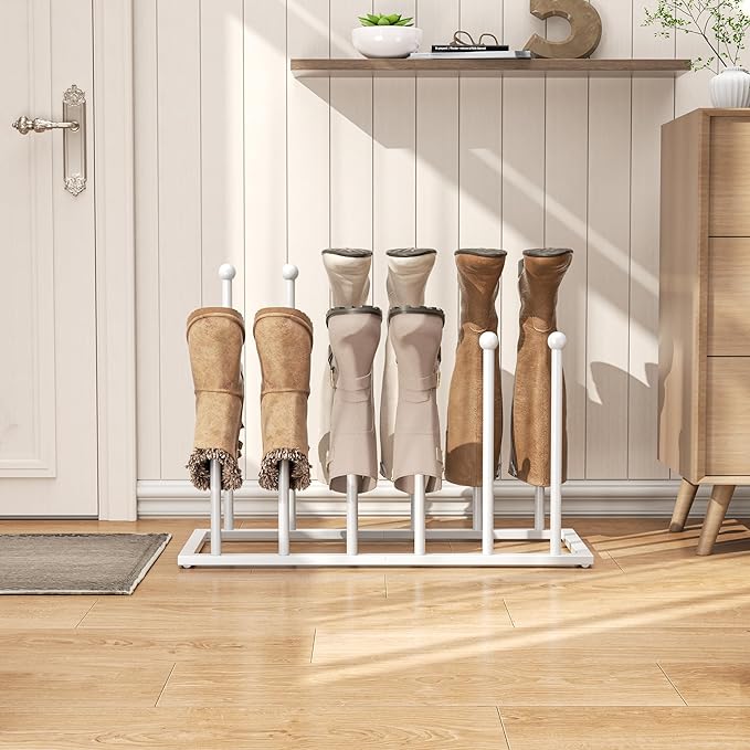 pickpiff Free Standing Shoe Racks - White Metal Boot Rack Organizer Tall Boots for Dorm Room, Closet, Entryway, Bedroom, Patio Outdoor, Hallway, White, Shoe Storage Fit for 6 Pairs