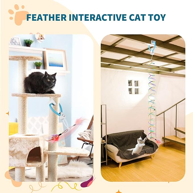 Interactive Cat Toys for Indoor Cats,Automatic String Feather Wand Teaser Enrichment Toy,USB-Rechargeable,Safe Self Play Chase Exercise,Hanging Cat Door Frame Toy for Bored Indoor Adult & Kitten Cats