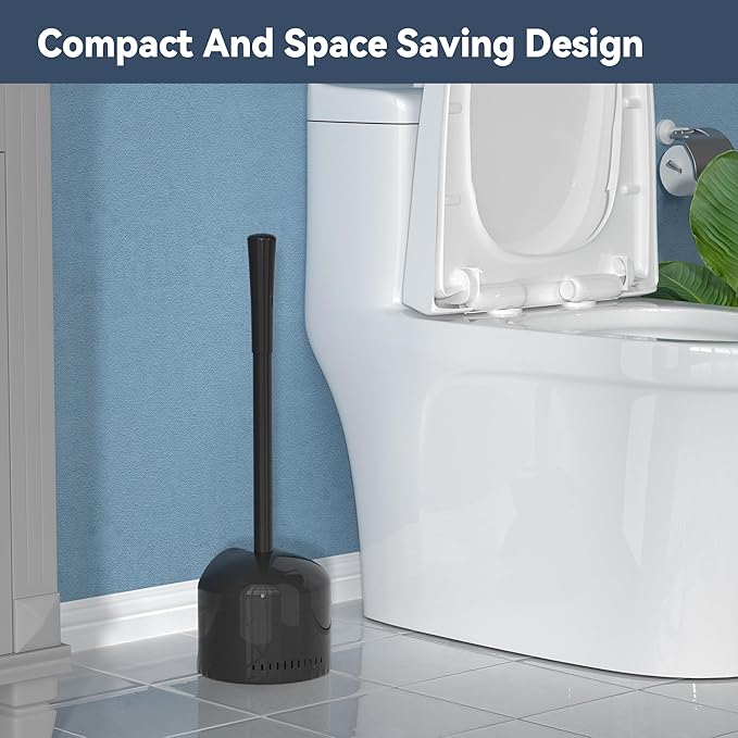 TRENTI Toilet Plunger with Holder, Plunger with Holder for 5.3-inch Toilet Drain, Plungers for Bathroom with Holder, Toilet Plunger Heavy Duty (1, Black)