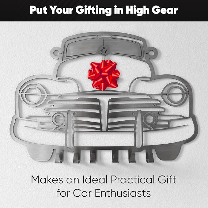 MOOH Metal Automotive Key Holder with 6 Hooks - Unique Wall Mounted Car Lovers Gifts for Men & Women - Cool Man Cave Decor