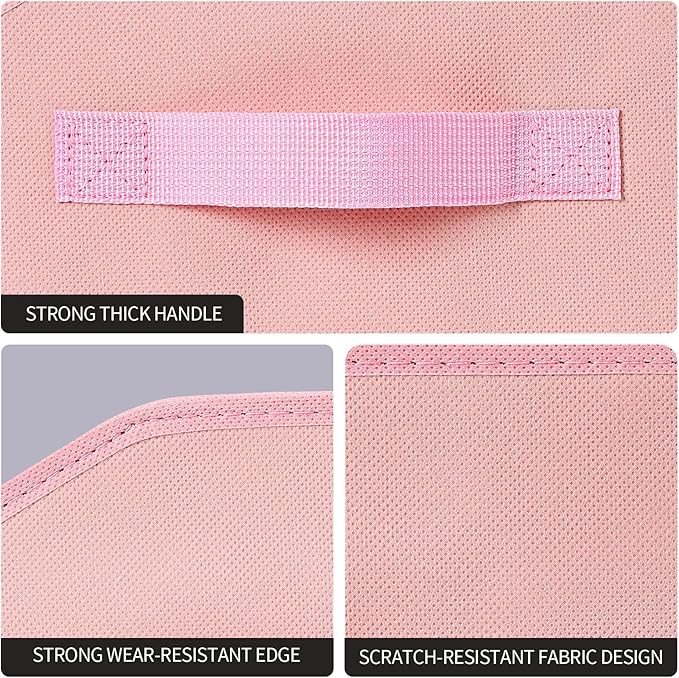 Closet Baskets for Shelves Trapezoid - Decorative Storage Baskets with Handle, Closet Bins for Organization, Shelf Storage Bins for Clothes, Books, Home, Office, 3 Pack, Pink