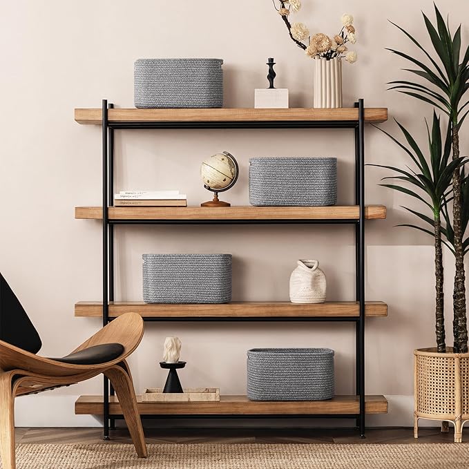 UBBCARE 2 Pack Storage Basket for Shelves, Woven Baskets for Organizing, Durable Organizer Baskets Storage Bins for Bookshelf, Toys, Towels, Clothes, 13''Lx9''Wx7.5''H, Dark Gray